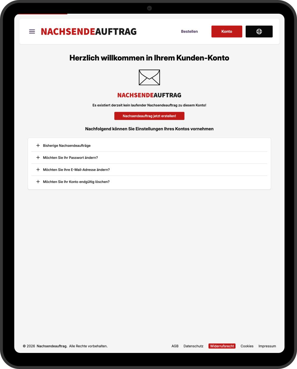 Nachsendeauftrag Backoffice