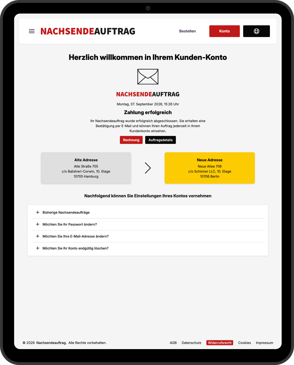 Nachsendeauftrag Backoffice