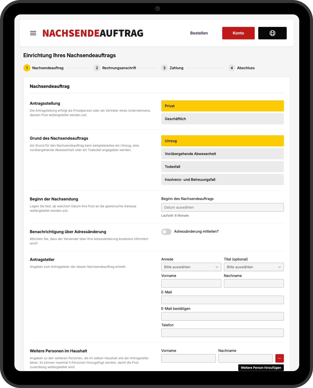 Nachsendeauftrag Formular